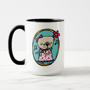 Caneca Pug com flauta, sem música, seria liso