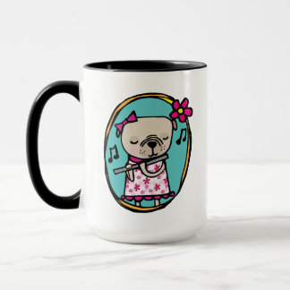 Caneca Pug com flauta, sem música, seria liso