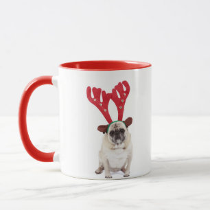 Caneca Pug de vista embaraçado que veste os Antlers da