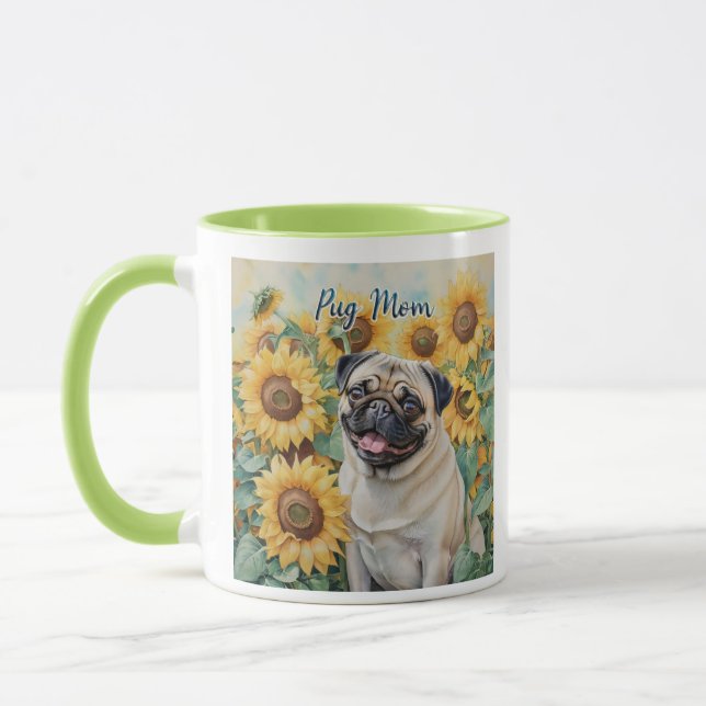 Caneca Pug Mamãe Sunflower Mug de dois tons (Esquerda)
