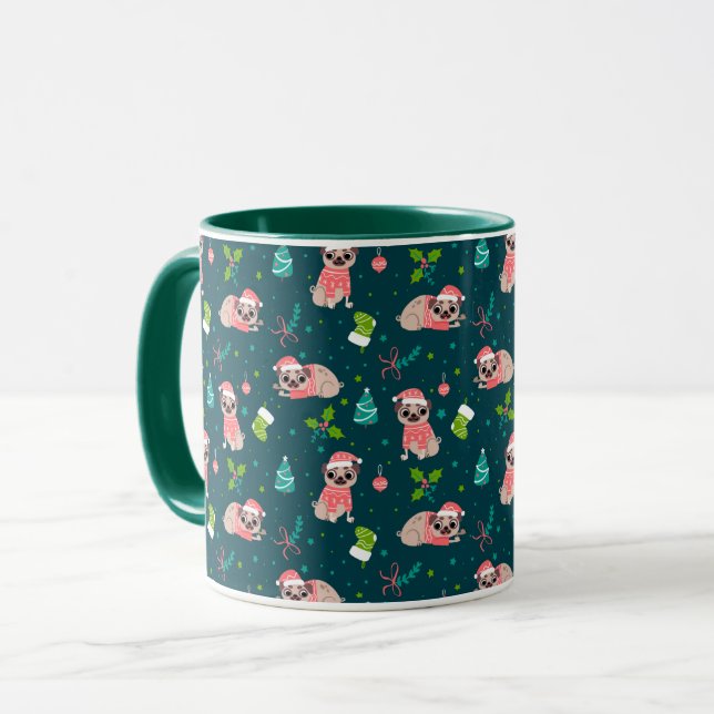 Caneca Pugs de Natal bonitos (Frente Esquerda)