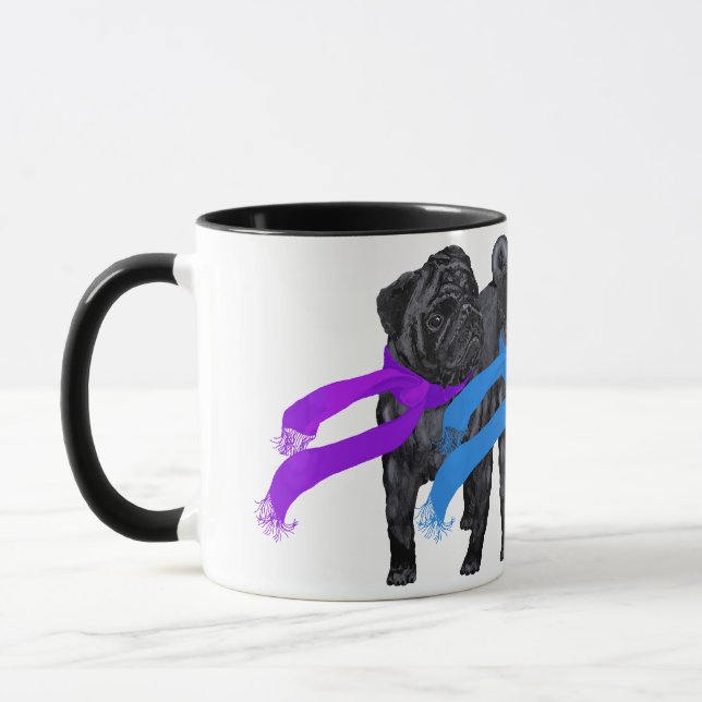 Caneca Pugs Pretos com Cachecóis (Esquerda)