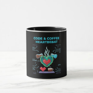 Caneca Pulsação de Código & Café Programador Geek Diver