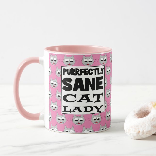 Caneca PULVERIZADORA DE GATO PURO E SONHO, Rosa Humoroso (Com Donut)