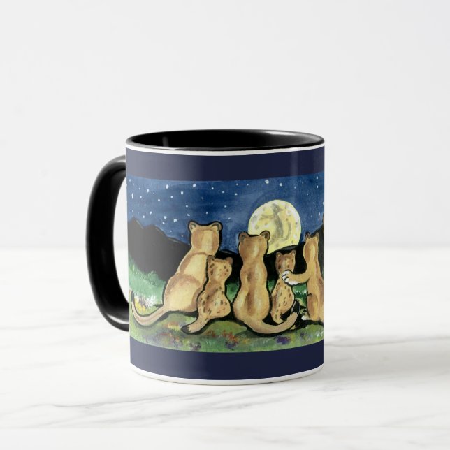 Caneca Puma Mountain Lion Family e Moon Designer Mug (Frente Esquerda)