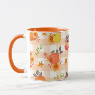 Caneca Pumpkin Ação de Graças Gingham Peach