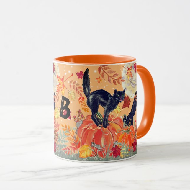 Caneca Pumpkin Black Gato De Laranja De Halloween Cai Cã  (Frente Esquerda)