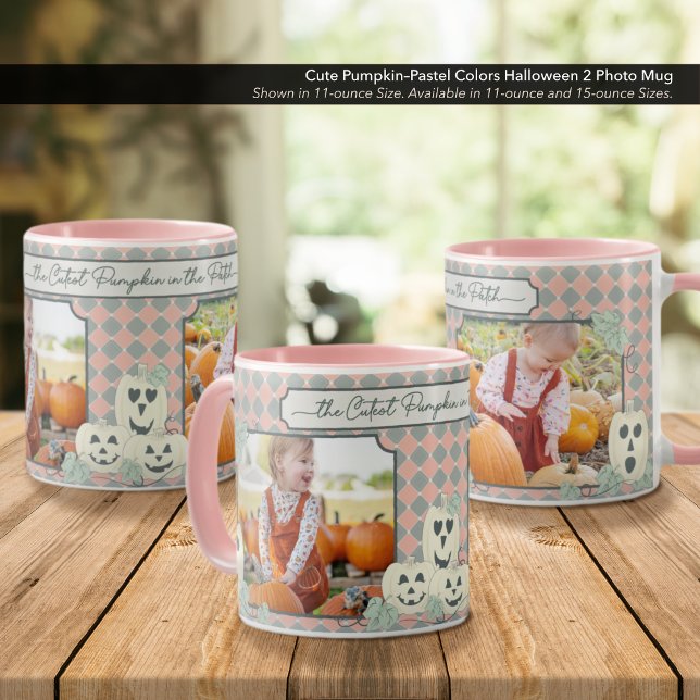 Caneca Pumpkin Bonito - Pastel Cores Halloween 2 Foto (Cute Pumpkin–Pastel Colors Halloween Mug–Customize with two (2) Photos.)