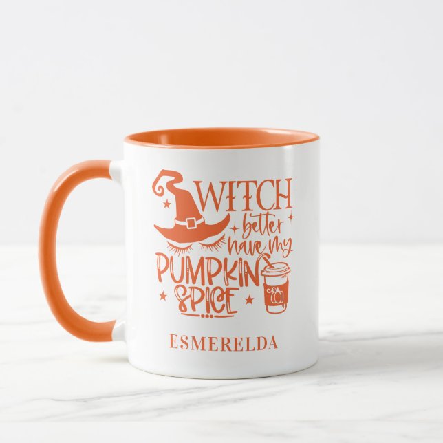 Caneca Pumpkin de bruxas bonitas personalizado (Esquerda)
