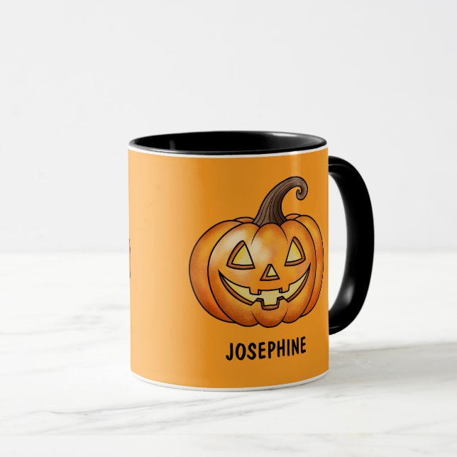 Caneca Pumpkin De Cartoon Laranja Com Nome Personalizado  (Frente Esquerda)