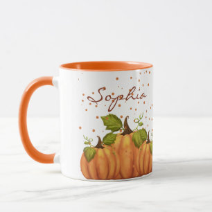 Caneca Pumpkin Fall Autumn Orange Nome Personalizado Wate