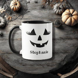 Caneca Pumpkin Jack O Lanterna Pisca Com Nome Próprio