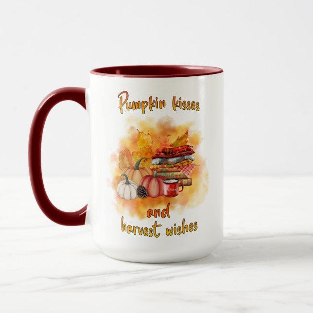 Caneca Pumpkin Kisses e Harvest Deseja 15oz Mug (Esquerda)