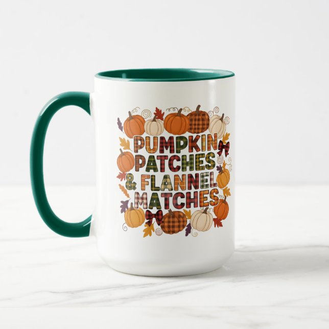 Caneca Pumpkin Patches & Flannel Matches - outono do outo (Esquerda)