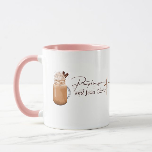 Caneca Pumpkin Spice and Jesus Christ (Pink version) (Esquerda)