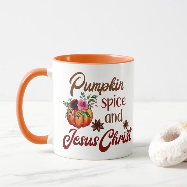 Caneca Pumpkin Spice E Jesus Cristo Engraçado Queda (Com Donut)