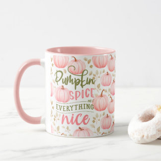 Caneca Pumpkin Spice Everything Nice Pink Pattern Fall