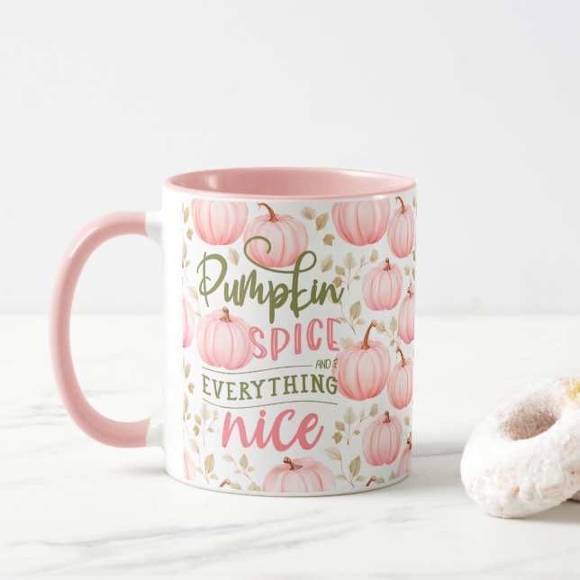 Caneca Pumpkin Spice Everything Nice Pink Pattern Fall (Com Donut)
