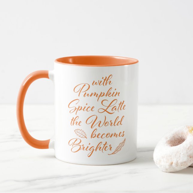 Caneca Pumpkin Spice Lateral Queda Laranja Branco (Com Donut)