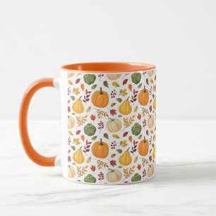 Caneca Pumpkins de Colheita e Padrão de Folhas de outono