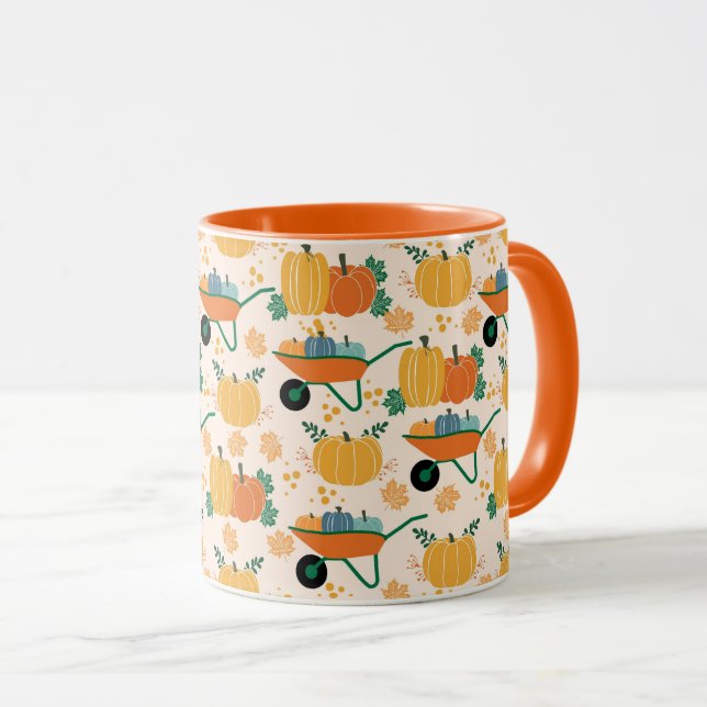 Caneca Pumpkins Wheelbarrow Autumn Garden Folhas (Frente Esquerda)