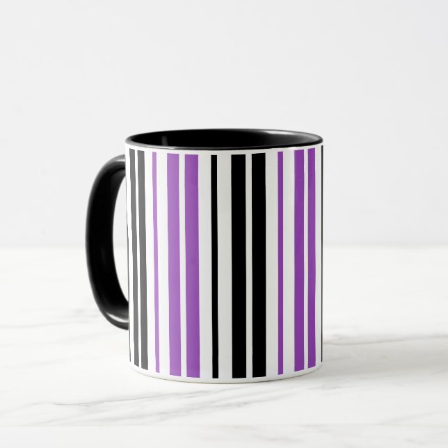 Caneca Purple Black White Stripes Pattern Design  (Frente Esquerda)