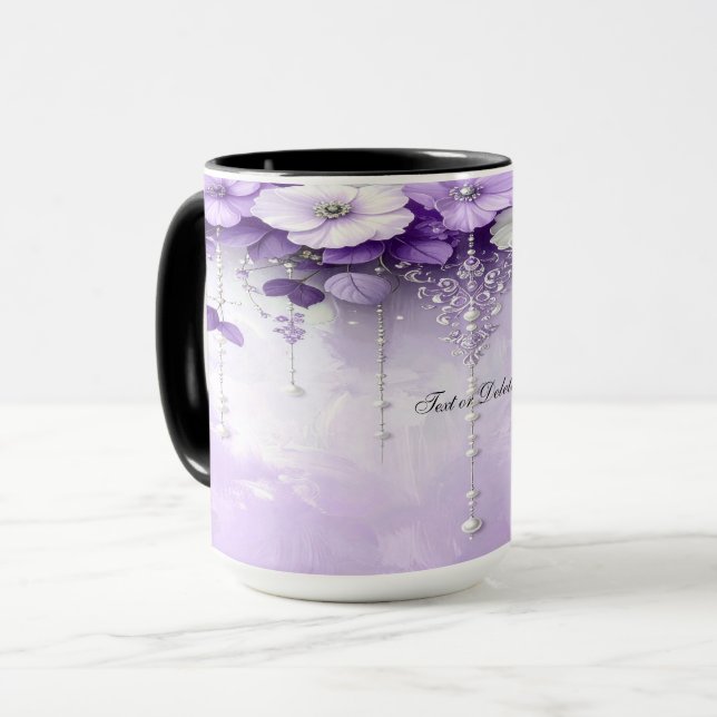 Caneca Purple Flowers with Dangling Pearls Mug (Frente Esquerda)