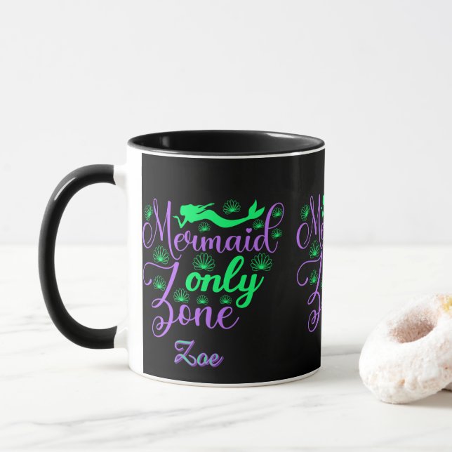 Caneca Purple Green Mermaid Script Zone Script (Com Donut)