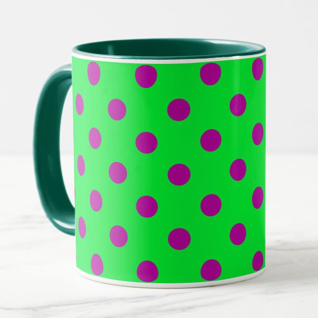 Caneca Purple On Green Polka Dots Pattern Design  (Criador carregado)