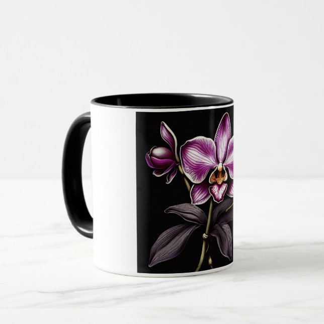 Caneca "Purple Orchid Mug - Floral Elegance Cup" (Frente Esquerda)