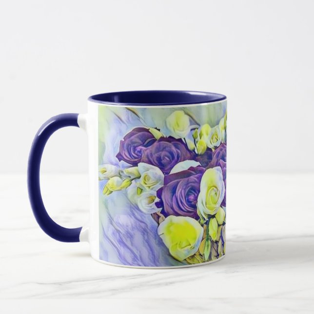 Caneca Púrpura Branca de Rosas de Pintura de Aquarela (Esquerda)