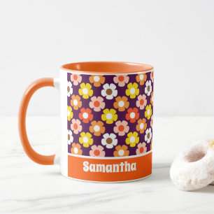 Caneca Púrpura das flores de outono retrô