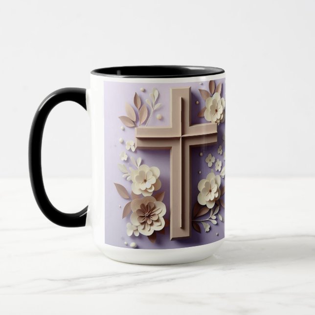 Caneca Púrpura e chocolate Cruz Floral Mug ai design (Esquerda)