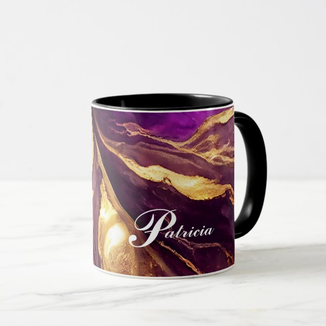 Caneca Púrpura Personalizada, e Dourada Maçã de Mármore (Frente Esquerda)