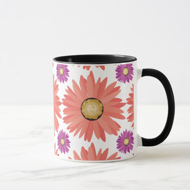 Caneca Púrpura Rosa Gerber Daisy Flowers Floral Padrão (Direita)