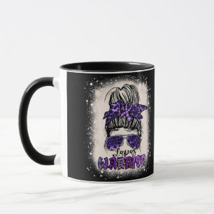 Caneca Púrpura Sensibilização do Lupus Leopard Messy Bun