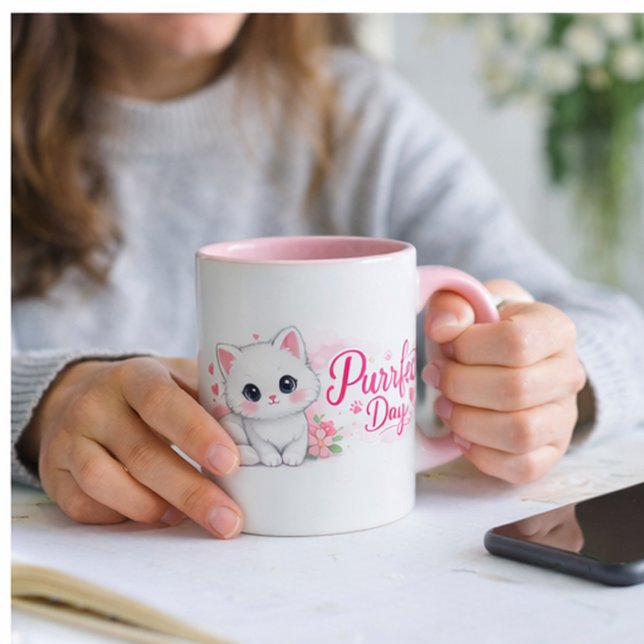 Caneca Purrfect Day Cute Pink Cat Mug (Criador carregado)