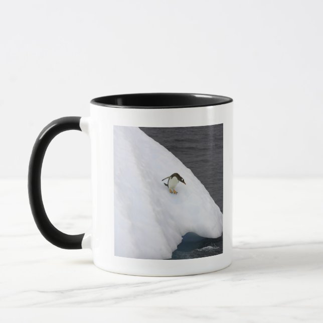 Caneca Pygoscelis papua do pinguim de Gentoo) que está (Esquerda)