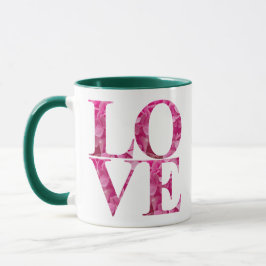 Caneca Quadrado Floral Rosa LOVE