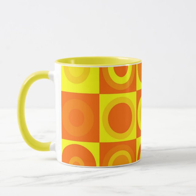 Caneca Quadrados dos Círculos Amarelos Funky Retro Laranj (Esquerda)