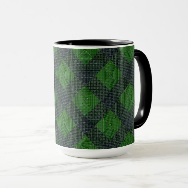 Caneca Quadrados inclinados a preto e verde ou estilo de  (Frente Esquerda)