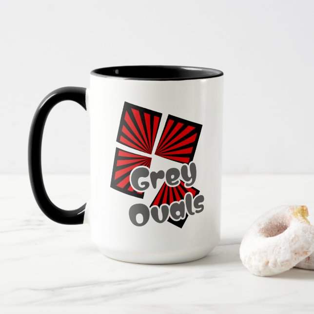 Caneca Quadrados vermelhos com vigas e ovais de Cinza (Com Donut)