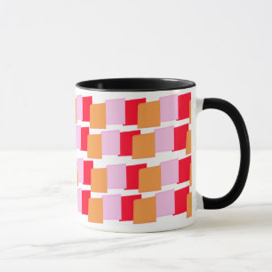 Caneca Quadrados Vermelhos Laranja Rosa Caprichosos