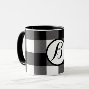 Caneca Quadrados Xadrez Preto e Branco Plaid Búfalo