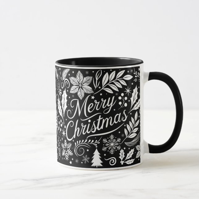 Caneca Quadro de Natal Preto e Branco (Direita)