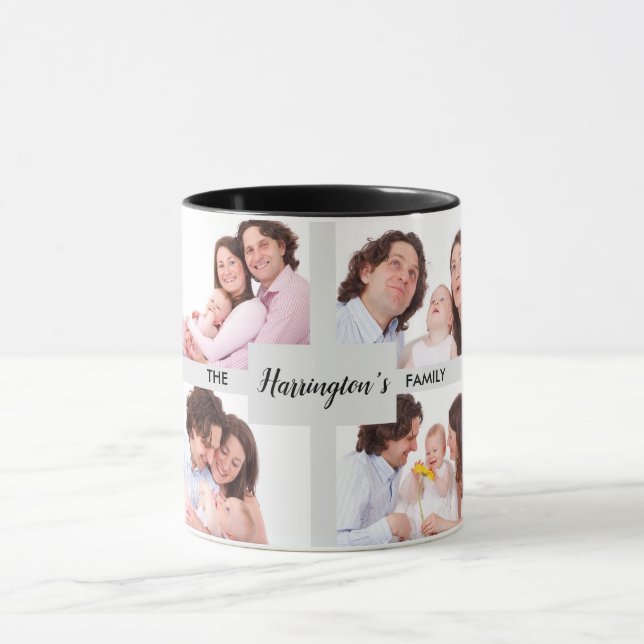 Caneca Quadro de Retângulo de Colagem de Fotos da Família (Centro)