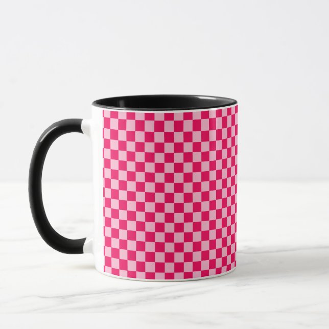 Caneca Quadro de Verificação Clássico de Combinação Rosa  (Esquerda)