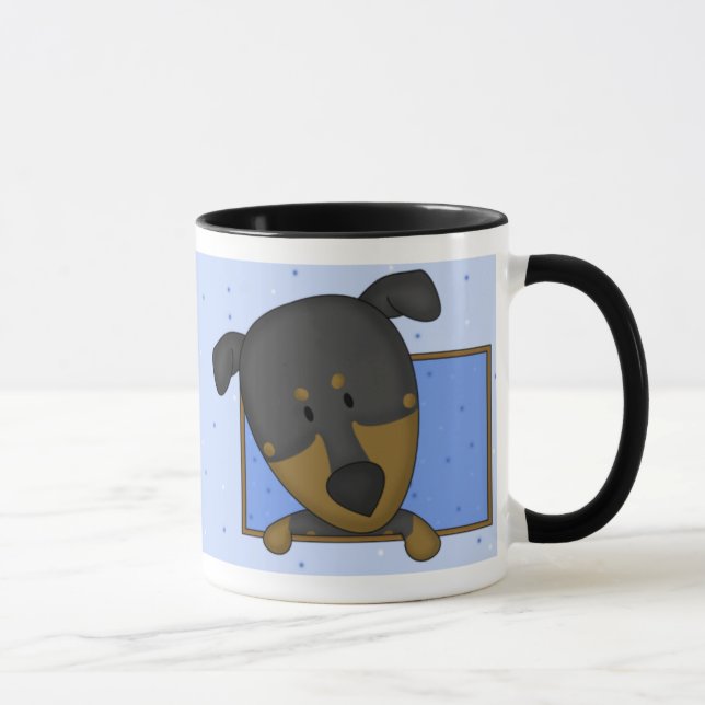 Caneca quadro do Pinscher do Doberman dos desenhos (Direita)