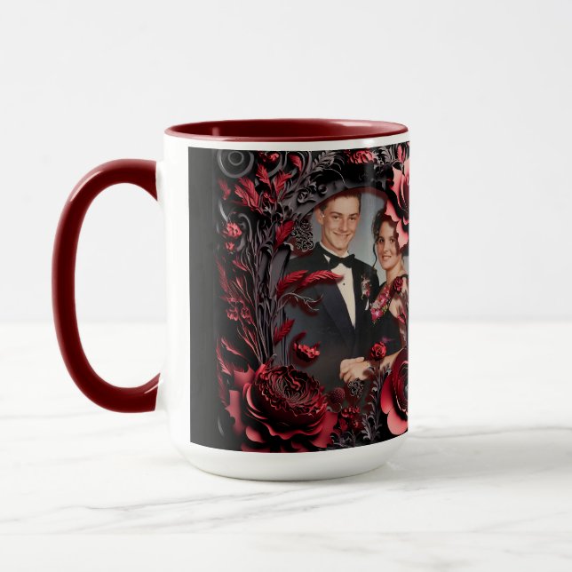 Caneca Quadro Floral Preto e Vermelho Gravado em 3D (Esquerda)