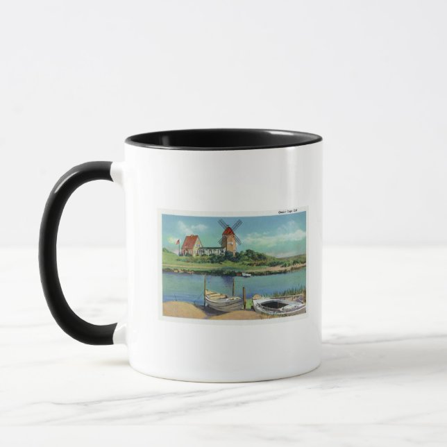 Caneca Quaint Cape Cod, Vista de Moinho e Barcos (Esquerda)